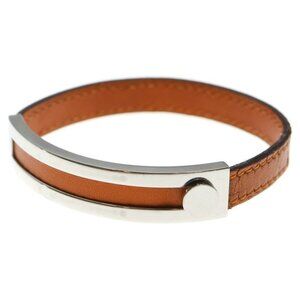 Hermes Puspusu Silver Leather Bracelet Bangle Brown Silver-brown